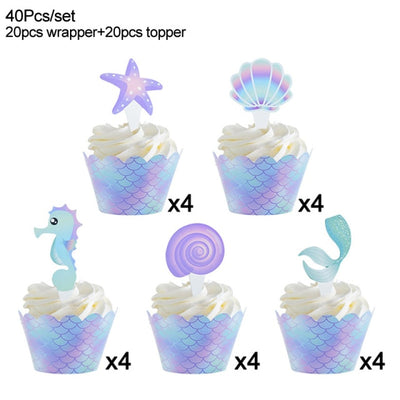 Mermaid Party Disposable Tableware Set Paper Cups